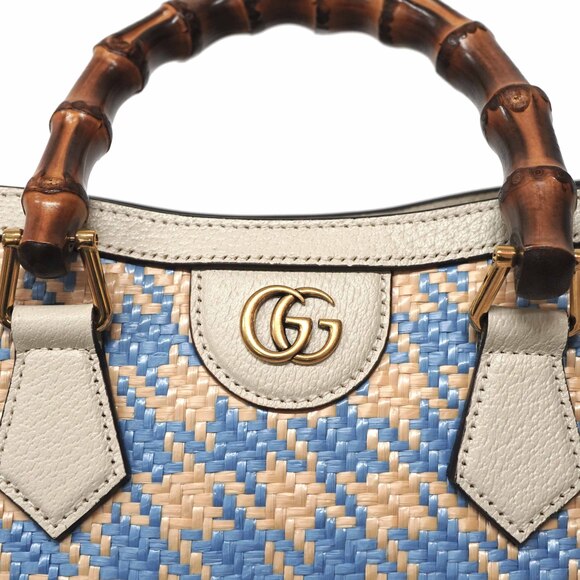 Gucci Raffia Bamboo Bag Houndstooth Pattern - Picture 8 of 9